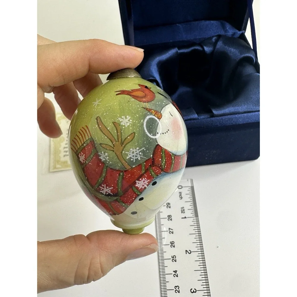 Ne'Qwa Art Hand painted Glass Christmas Ornament‎ Teardrop Snowman